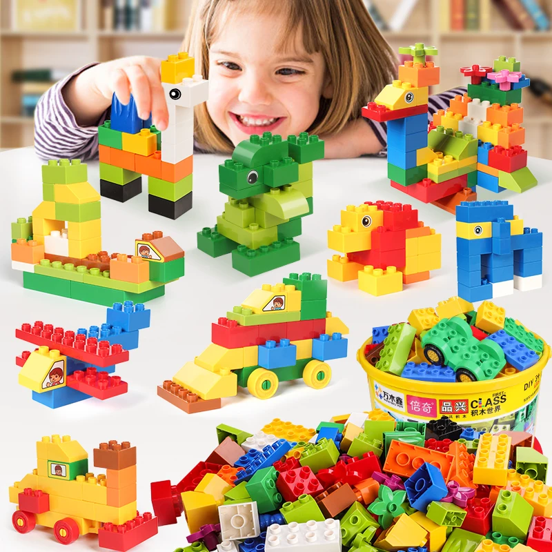 Price 72 260PCS Big Size Building Blocks Gift Sticker Colorful Bulk Bricks With Figure Accessories Compatible LegoED DuploED Kids Toys