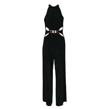 

Women Spring Hollow Out Design Solid Pattern Bodysuit Bodycon Romper Pants Casual Jumpsuits
