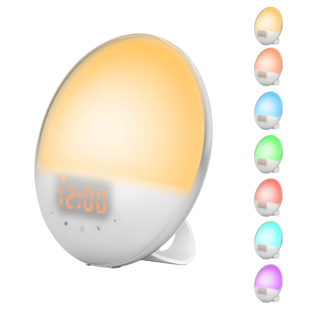 Multifunctional Wake Up Alarm Clock Simulation Digital Clock With FM Radio 7 Colors Light Sounds Function Touch Control