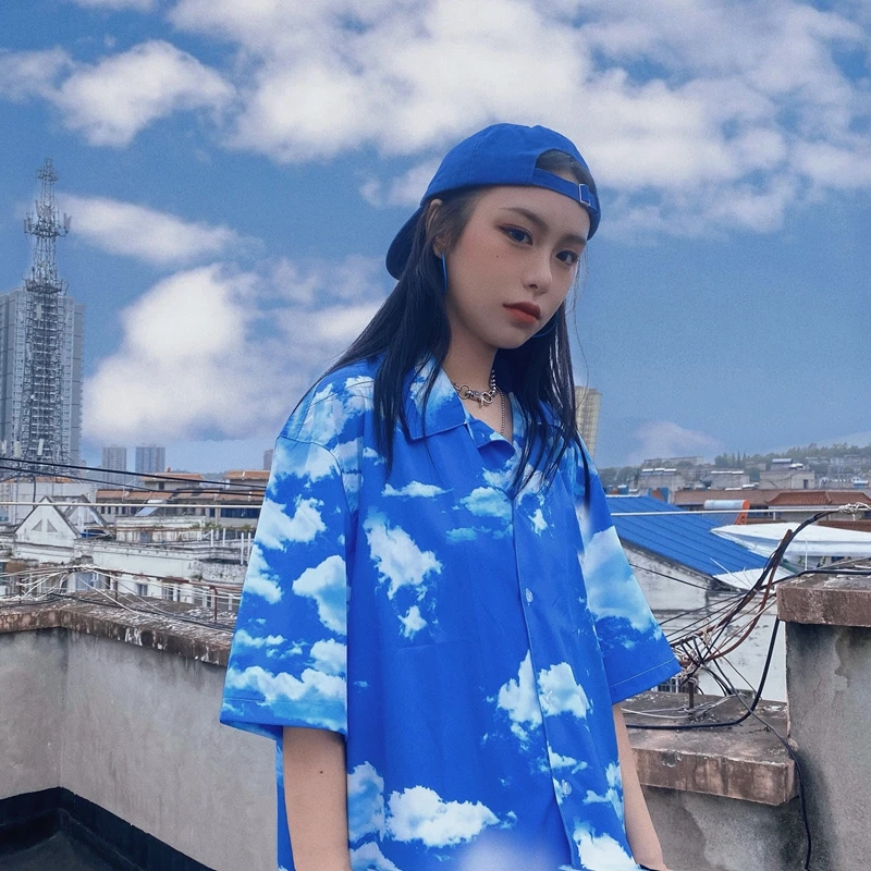 Neploe Harajuku Printed Blouse Tops Short Sleeve Turn Down Collar Causal Women Shirts 2020 Summer Korean Blusas Mujer Streetwear