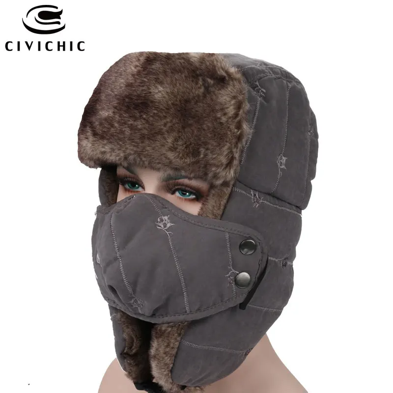 CIVICHIC толстые уличные шапочки зимние женские мужские флисовые теплые шапки маска 2 шт. вышитые головные уборы искусственный мех шерстяная шапка SH139 - Цвет: Dark Gray