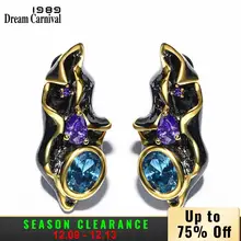 Dreamcarnival 1989 фантастический синий cz Серьги золотистый и черный Цвет кубического циркония Медь Стад Серьги для Для женщин Обручение Винтаж