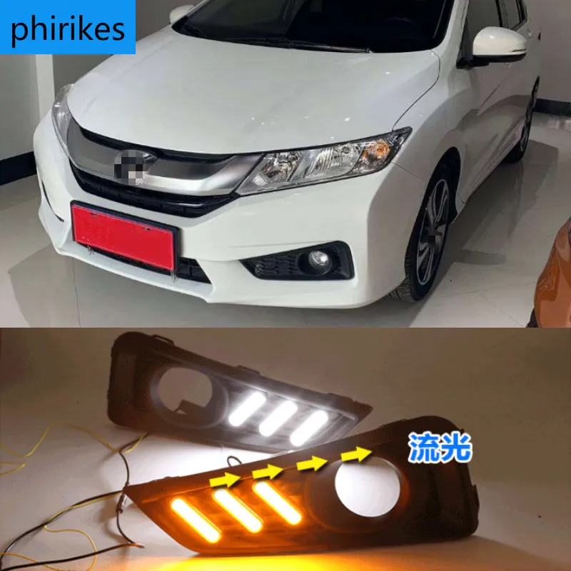 

1 комплект для Honda City Grace 2015 2016 LED DRL с сигнал поворота реле 12V Автомобильные дневные ходовые огни противотуманных фар аксессуары