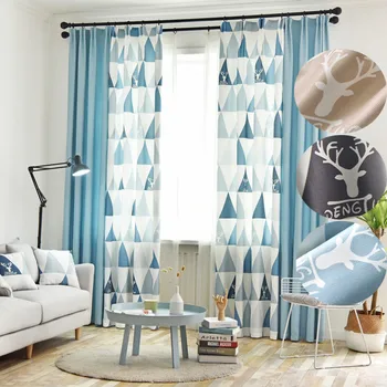 

Triangle Stitching Modern Blackout Curtains for Living Room High Quality Geometric Elk Window Door Panels Kitchen Cafe Drapes
