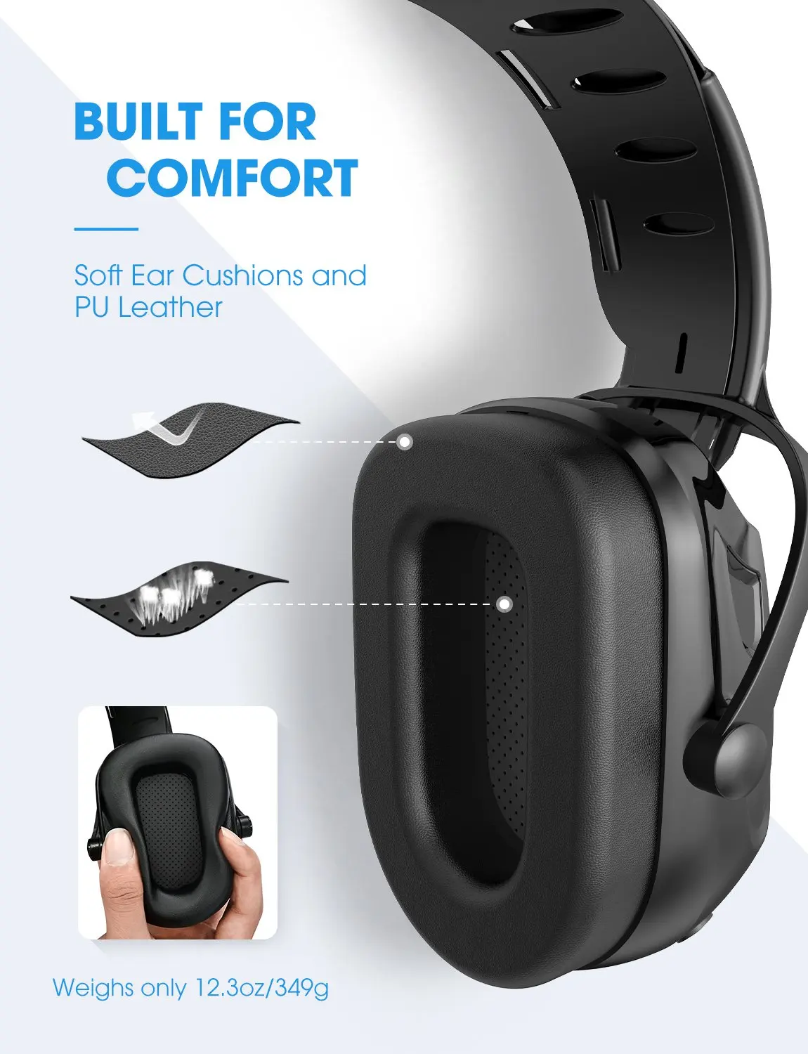 Mpow Bluetooth Noise Reduction Ear Muffs Headphones Safety NRR 29dB/SNR 36dB Adjustable Hearing Protection Ear Defender Headset