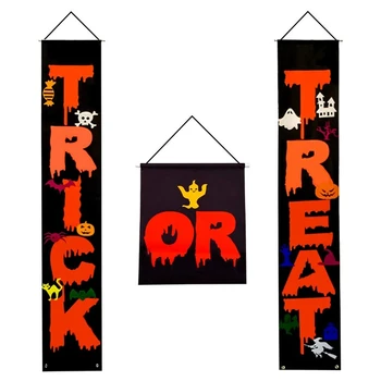 

3 Pieces Trick or Treat Halloween Hanging Banner Set Halloween Porch Sign Banner Halloween Door Decorations