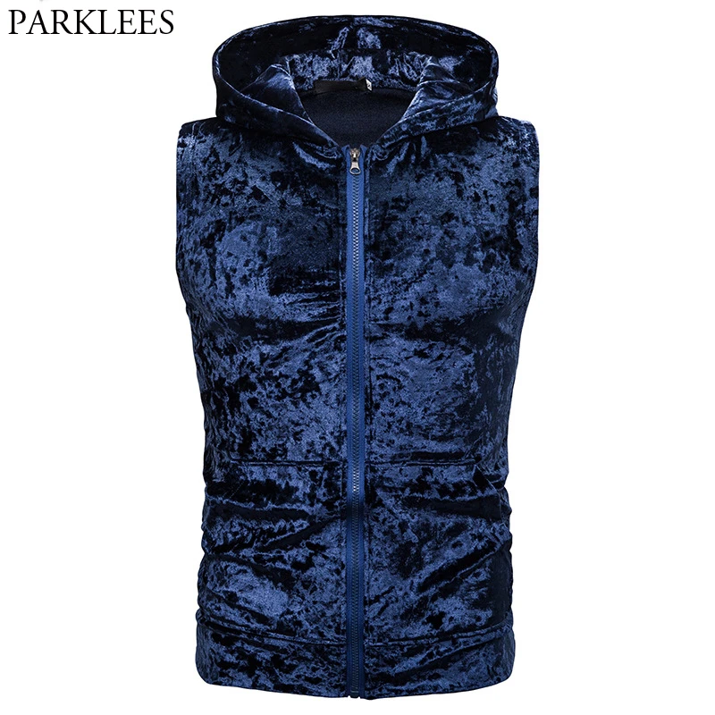 blue hoodie vest