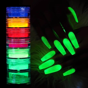 

6 Boxes Nail Powder Set Nail Pigment Power Dust Fluorescent Powder Nail Art Decorations Accessories Nail Design Glow in UV Light