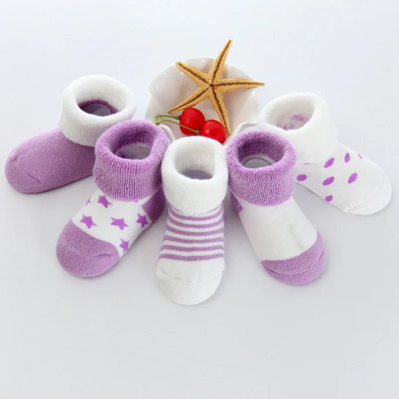 5 Pairs Baby Socks Boys Girls Cartoon Candy Color Socks Set Cotton Warm Floor Anti-slip Socks Leg Warmer
