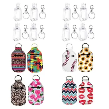 

4Pc Small Empty Travel Bottle Refillable Containers 30ML Flip Cap Reusable Bottle Hand Sanitizer Keychain Carrier Holder