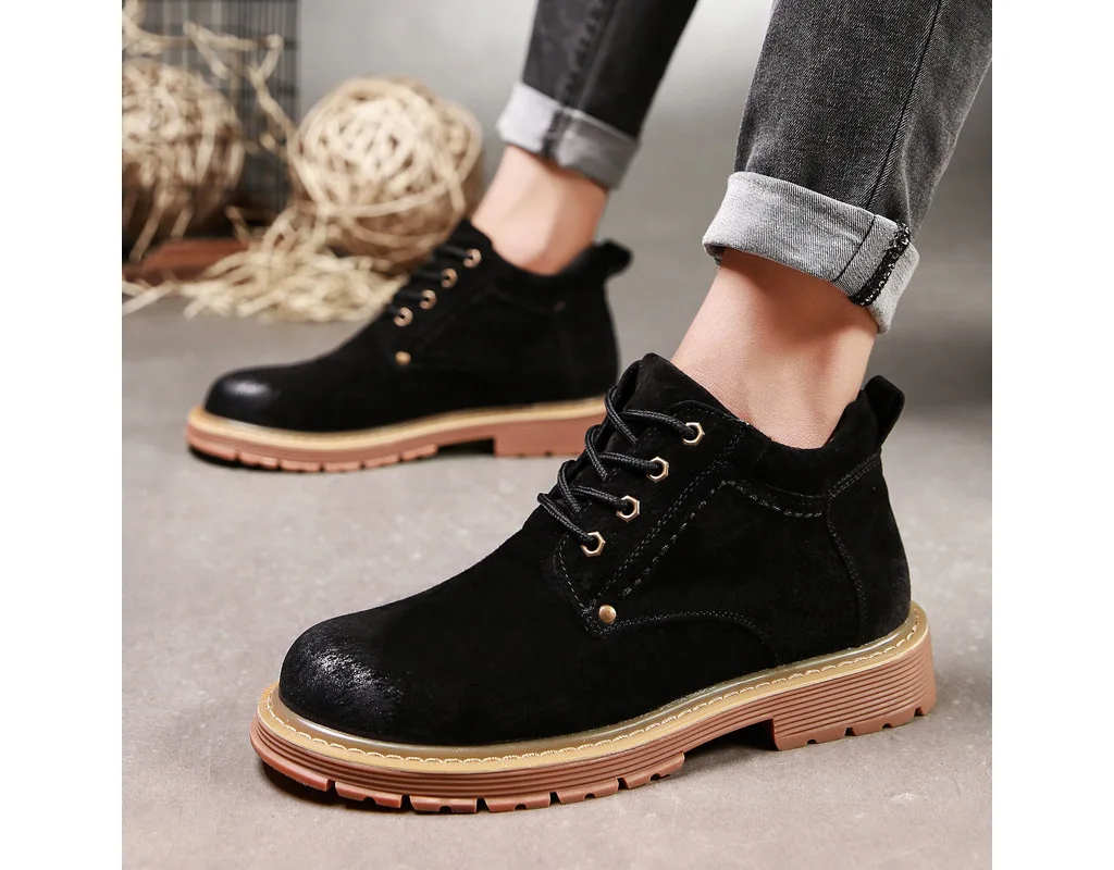 Goodrsson Для мужчин обувь martin; Новинка; модные мужские ботильоны в стиле хип-хоп Ботинки замшевые кожаные весна-осень На Шнуровке Для офиса на каждый день мужская обувь