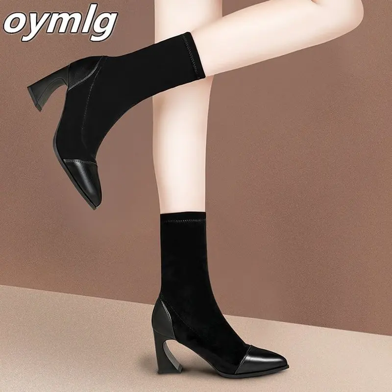 winter wild pointed British wind boots ladies thick with bare boots color matching high heel boots women pu boots