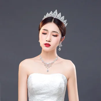 

Bridal Jewelry Set - Bride Crystal Rhinestone Hair Accessories Tiaras Crown Earrings Necklace Sets for Wedding Prom Party