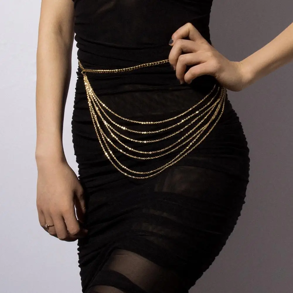

Fashion Sexy Women Multi Layer Body Belly Chain Female Statement Buttock Wrap Chainmail Tassel Harness Gold/Silver Body Jewelry