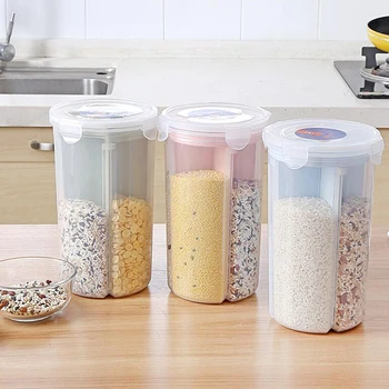 

Food Storage Box Plastic Clear Container Set With Pour Lids Kitchen Storage Bottles Jars Dried Grains Tank