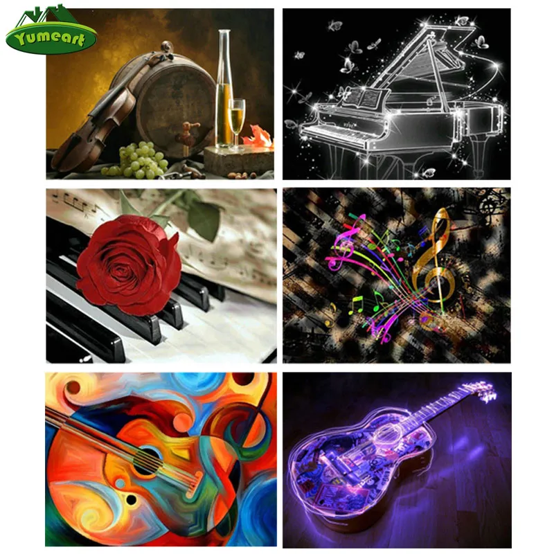 

YUMEART Needlework Crafts Piano Rose Diamond Painting Musical instrument Flowers Diamond Embroidery Pasted Mosaic wall Picture