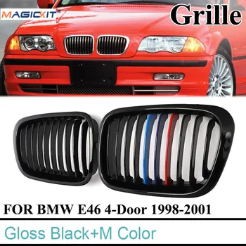 

MagicKit Glossy Black M-Color For BMW E46 98-01 3 Series 4D Front Grilles Grills Kidney
