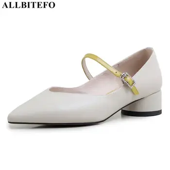 

ALLBITEFO fashion retro genuine leather low-heeled comfortable dance women shoes women high heel shoes party women heels
