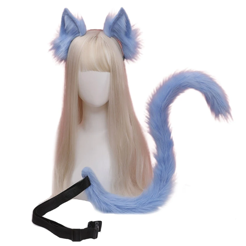 

Anime Cosplay Props Cat Ears and Tail Set Plush Furry Animal Ears Hairhoop Carnival Party Costume Fancy Dress Xmas Gifts