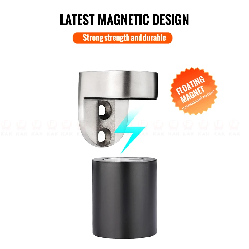 KAK 304 Solid Stainless Steel Door Stop Heavy Door Retainer Cylindrical Floating Magnetic Stopper Furniture Hardware