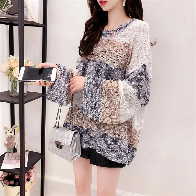 2019 комплект с полосатым свитером женская вязаная рубашка длинными рукавами