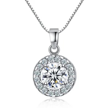 

UXN401 925 Sterling Silver Round Zircon Pendant girls' collarbone Chain Necklace