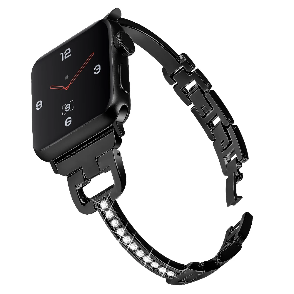 Oulucci ремешок из нержавеющей стали для apple watch 38 мм/40 мм/42 мм/44 мм для женщин сменный ремешок для apple watch 5/4/3/2/1 - Цвет ремешка: Black