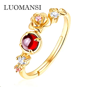 

Pomegranate Ruby for Woman Rings Real 100% S925 Sterling Silver 9K Gold Plated Ring Fashion Ring Jewelry Gift