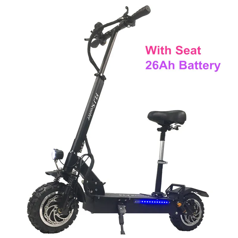 26Ah with seat FLJ T113 60 в/3200 Вт двухмоторный электрический скутер с самой сильной мощностью, двойной двигатель, 11 дюймов, внедорожные шины, LG, аккумуляторные самокаты - Цвет: 26Ah with seat