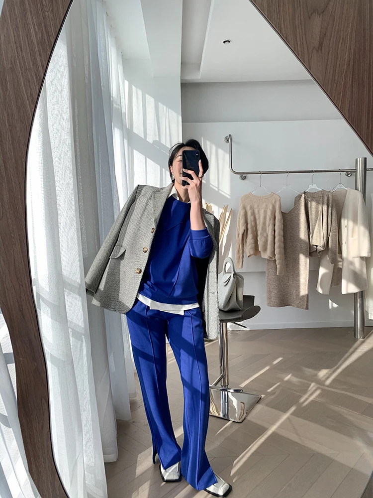 plus size pant suits for special occasions Bornladies 2022 Women Cotton Sweatshirt Suit Oversized Sets Female Stylish O Neck Loose Sweatshirt + Long Pants Suits Sets skirt suit set