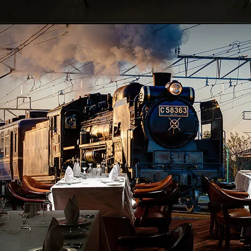 

Drop Shipping 3D Photo Wallpaper Retro 3D Train Head WallpaperTrain Themed Restaurant Cafe KTV Bar Background Wall Wallpaper