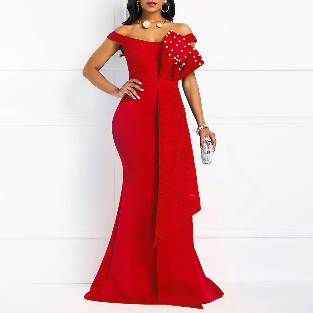 Bodycon Red Mermaid Lace African Party ...