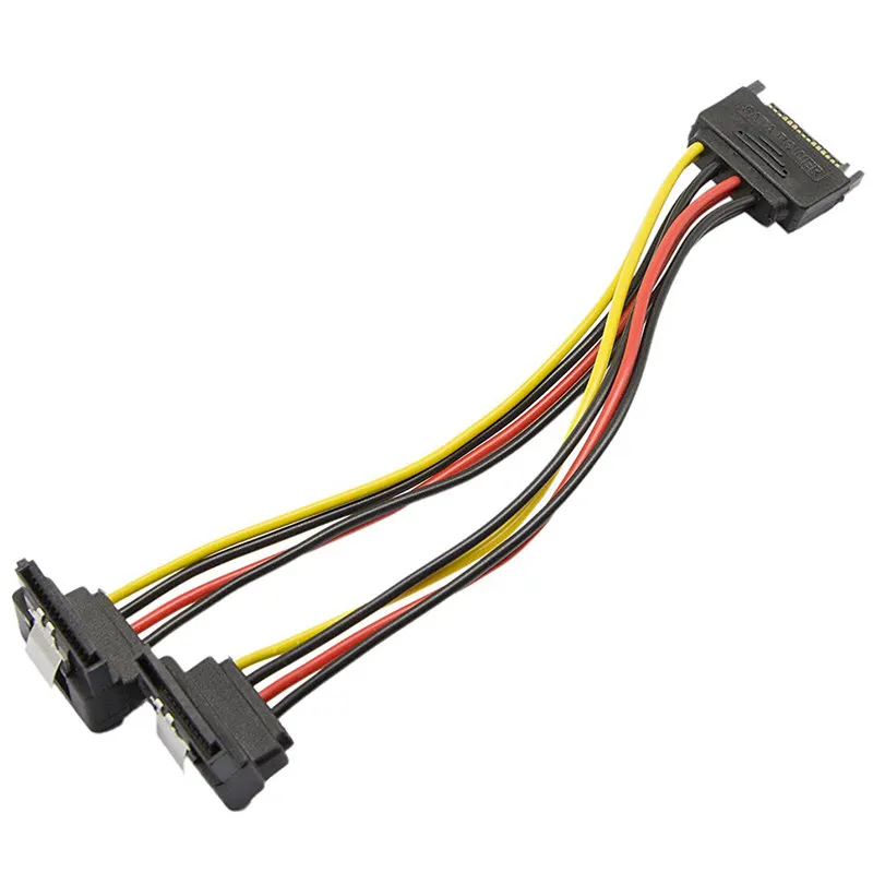 

SATA 15-Pin Male to 2 x 15-Pin 90 degrees Female SATA 15Pin 1 to 2Power Extension Y Splitter Cable Adapter -7Inch, (2 Pack)