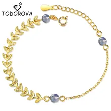 Todorova, модные ювелирные изделия для невесты, золотой цвет, листья пшеницы, очаровательные браслеты из лунного камня и браслеты, звенья цепи, браслеты для женщин, подарки