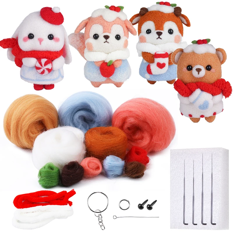 RORGETO Non-Finished Felt Kit Needle Felting DIY Christmas New Year Cute Animal Doll Material Bag for Women and Beginner | Дом и сад