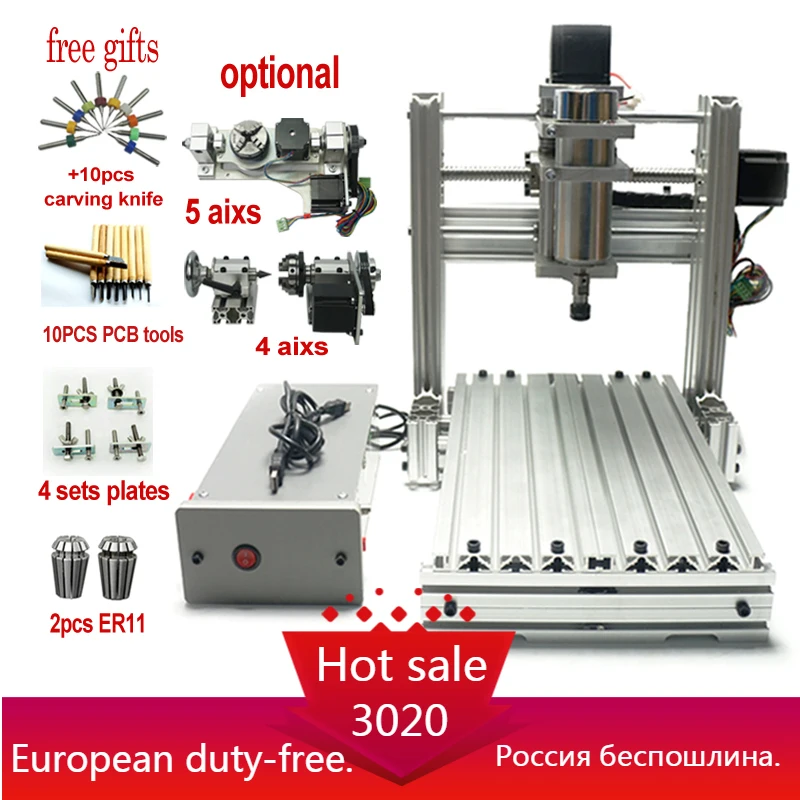 

DIY LY CNC Router 3020 3 4 5 Axis Wood Engraving Machine Milling Lathe metal Router 400w USB with ER11 Collet drills cutters
