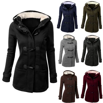 

Plus Size Women'S Coat Autumn Thick Winter Overcoat Female Long Hooded Coat Outwear Mixed Cotton Horn Leather Buckle Jacket 6XL