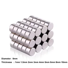 10pcs Dia 8mm Round Neodymium Magnets Mini Magnet Disc Thickness 1/1.5/2/3/4/5/6/8/10mm Rare Earth Strong Permanent Magnet N35