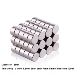 10pcs Dia 8mm Round Neodymium Magnets Mini Magnet Disc Thickness 1/1.5/2/3/4/5/6/8/10mm Rare Earth Strong Permanent Magnet N35