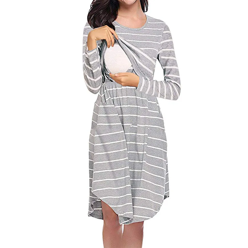 MUQGEW халат для кормящих женщин зима складной беременность в полоску Одежда женское платье для беременных; Кормление vestido матери WY8