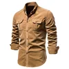 2022 New Single Breasted 100% Cotton Men's Shirt Business Casual Fashion Solid Color Corduroy Men Shirts Autumn Slim Shirt Men ► Photo 1/6
