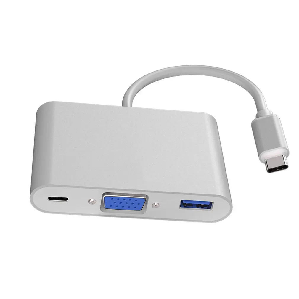 Тип-C адаптер 3-в-1 Thunderbolt 3,0 концентратор USB type C к HDMI VGA 3,5 мм разъем USB адаптер с Тип-C Мощность доставки