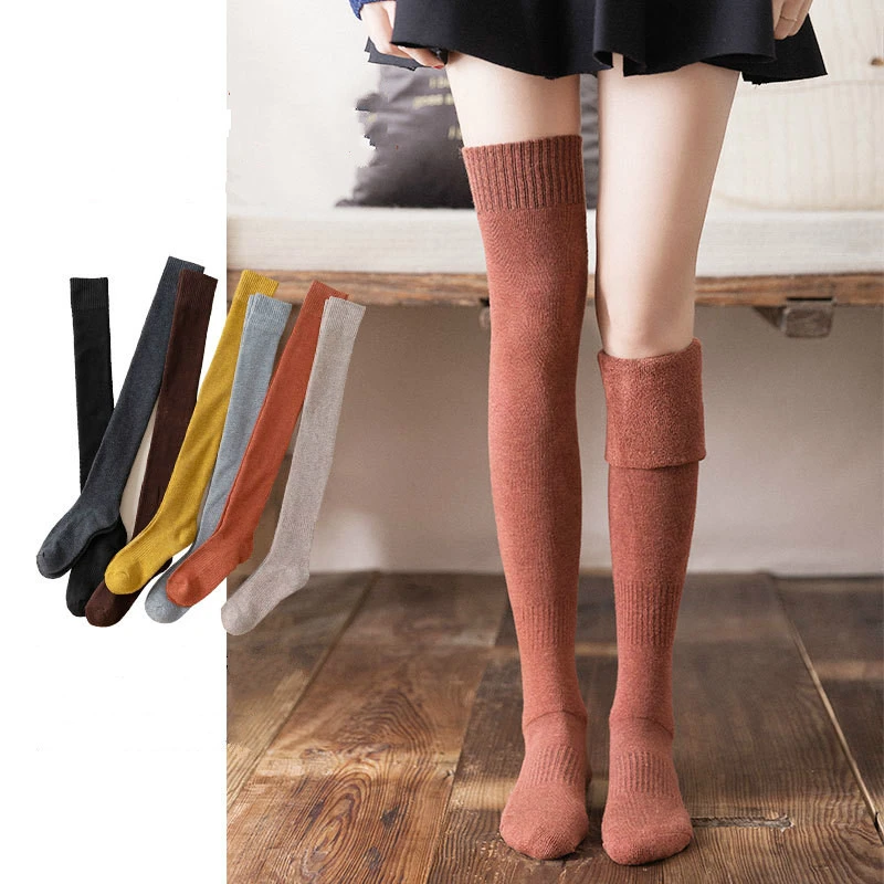 Calcetines por de la rodilla para mujer, medias altas de gruesas y cálidas, de felpa, tendencia Otoño e Invierno|Medias| - AliExpress