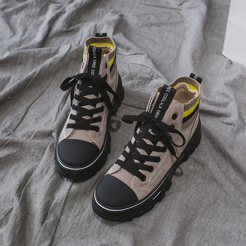 

2019 Winter Simple Simple Boots Fashion High-top Fashion Casual Lace-up Comfortable Ankle Boots Round Toe shoes women Wedges