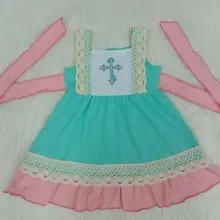 Милое Платье для девочек, пасхальный Детский костюм с принтом крестов, кружевное платье, летнее платье для девочек