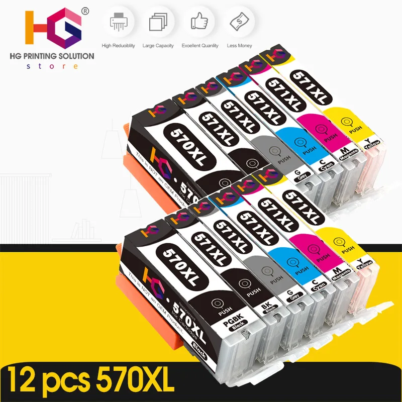 

10 pack PGI-570 XL CLI-571 XL Ink Cartridges Work for canon PIXMA MG5750 MG5751 MG5752 MG6850 MG6851 MG6852 TS6050 TS5050 5051