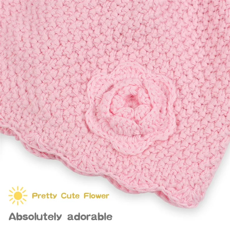 Pink Flower Baby Girls Hat Winter Knitted Baby Beanie Infant Toddler Girls Warm Hat (6)