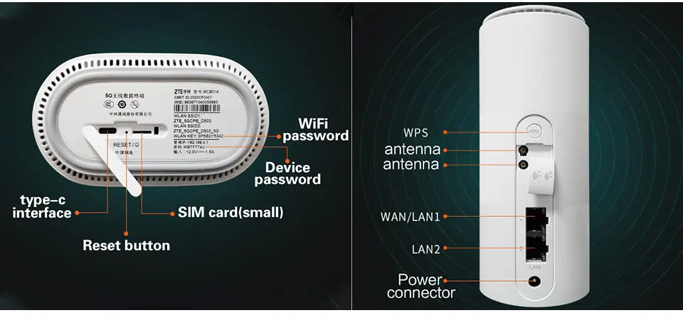 ZTE 5G CPE Router MC801A Wifi 6 Repeater 5Ghz SDX55 NSA + SA N78/79/41/1/28 802.11AX Modem 5G Phát Wifi mifi router