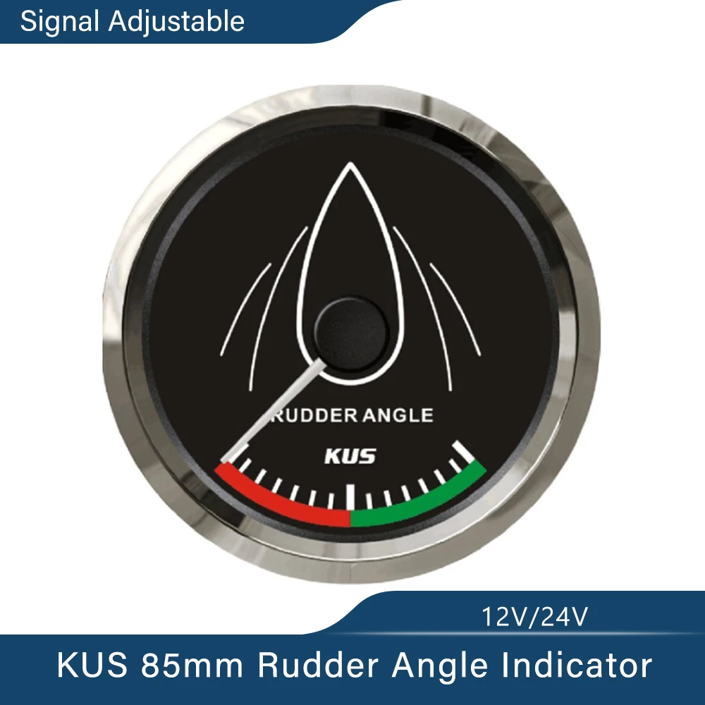 KUS 85mm Boat Rudder Angle Indicator Marine Gauge Adjustable Signal 12V 24V with Red Backlight