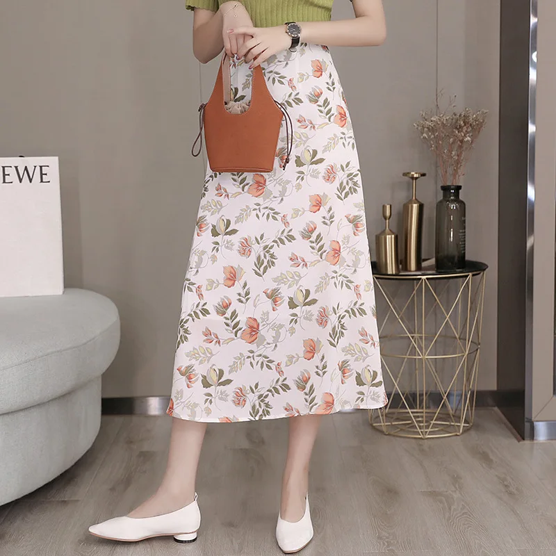 

Vintage Skirt Autumn Women 2020 Fashion High Waist Chiffon Casual Floral Print Female Chiffon A-line Maxi Beach Skirt Bottoms
